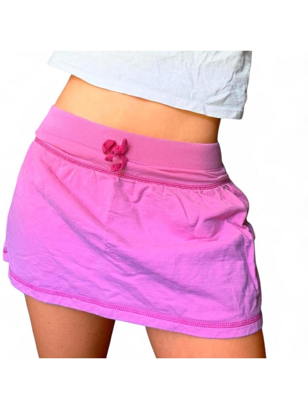 vintage y2k 2000s preppy pink mini skirt-- built in shorts